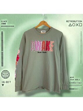 Awake New York Flower Spell Out Long Sleeve Shirt Green Size L